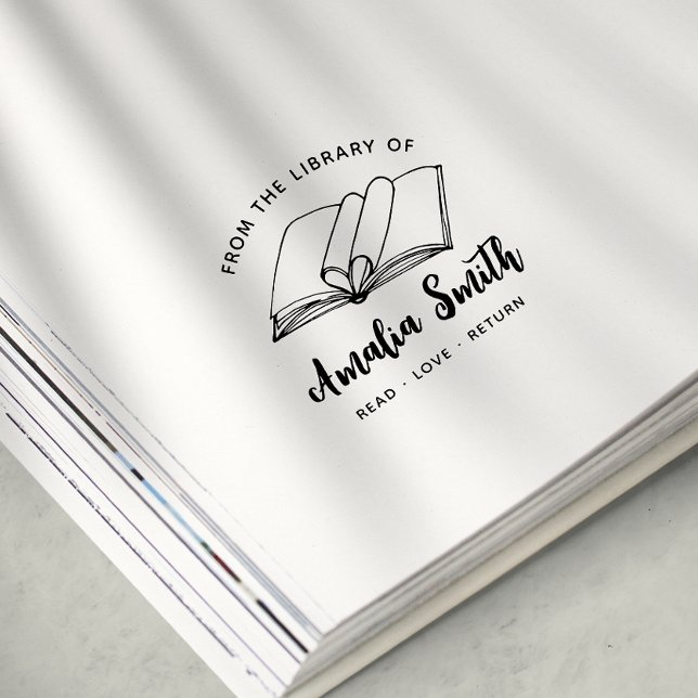 Från Bibliotek | Cute Heart Bok Frimärke Självfärgande Stämpel (Skapare uppladdad)