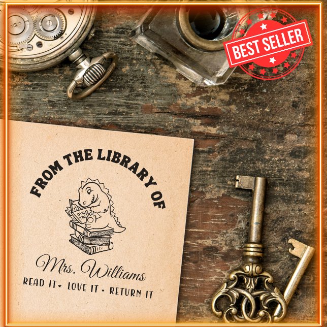 Från Bibliotek | Dinosaur på Bokar Lärare Självfärgande Stämpel (Skapare uppladdad)