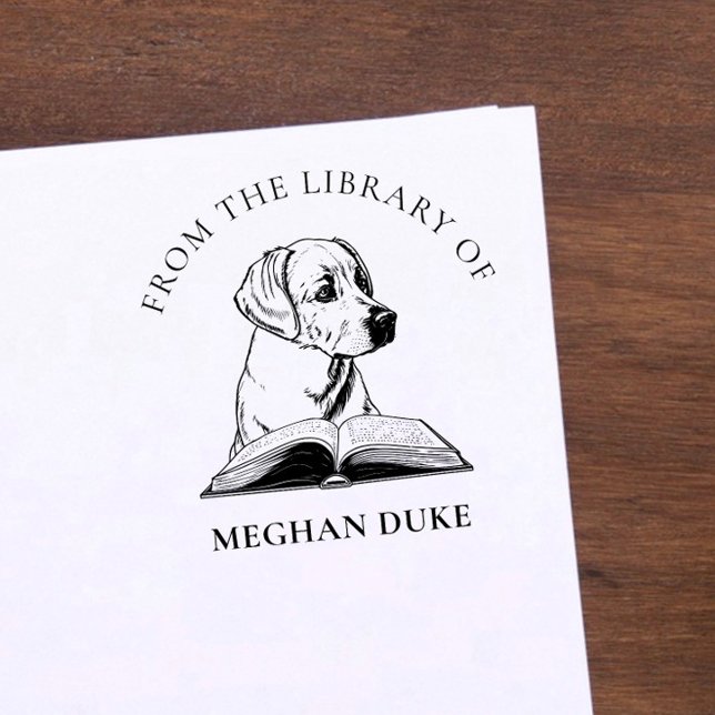 Från Bibliotek | Hund med Bok Elegant Stämpel (Skapare uppladdad)