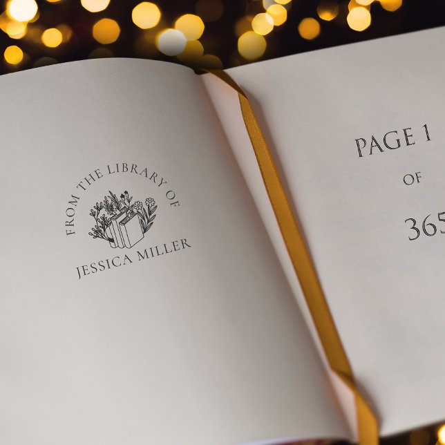 Från bibliotek i blommigten självfärgande stämpel (Skapare uppladdad)