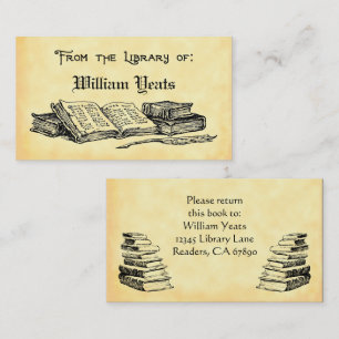 Från Bibliotek i Bokar och Quill Bookplate Visitkort