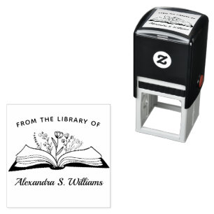 Från bibliotek i ditt namn, öppnad Bok blomma Självfärgande Stämpel