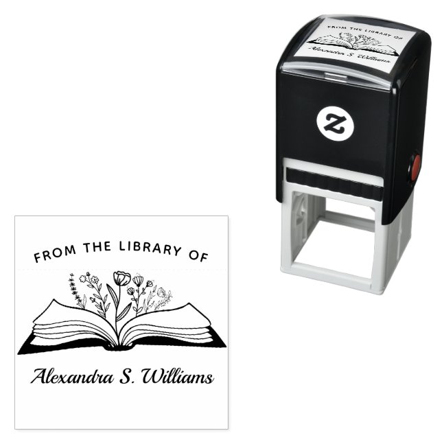 Från bibliotek i ditt namn, öppnad Bok blomma Självfärgande Stämpel (In Situ)