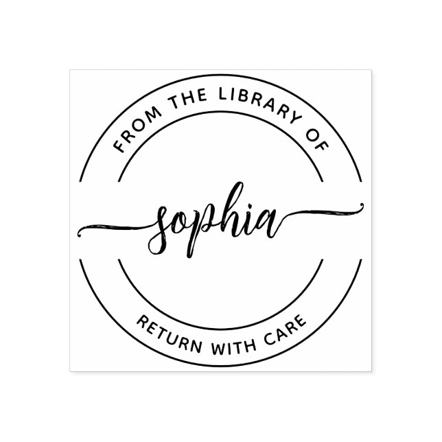 Från Bibliotek i Frimärke i penselskriptet Stämpel (Tryck)