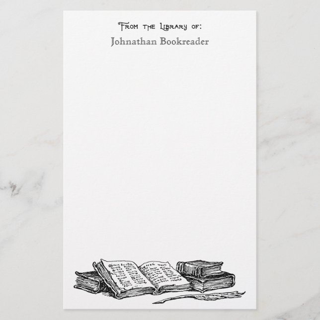 Från Bibliotek i Gamla Bokar Anpassningsbar Statio Brevpapper (Framsida)