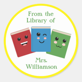 Från Bibliotek i Namn Personlig Clas för lärare Runt Klistermärke