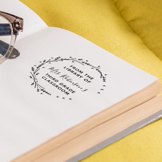 Från Bibliotek i Personlig Greenery Wandeine Självfärgande Stämpel (From The Library Of Personalized Greenery Wreath Self-inking Stamp)