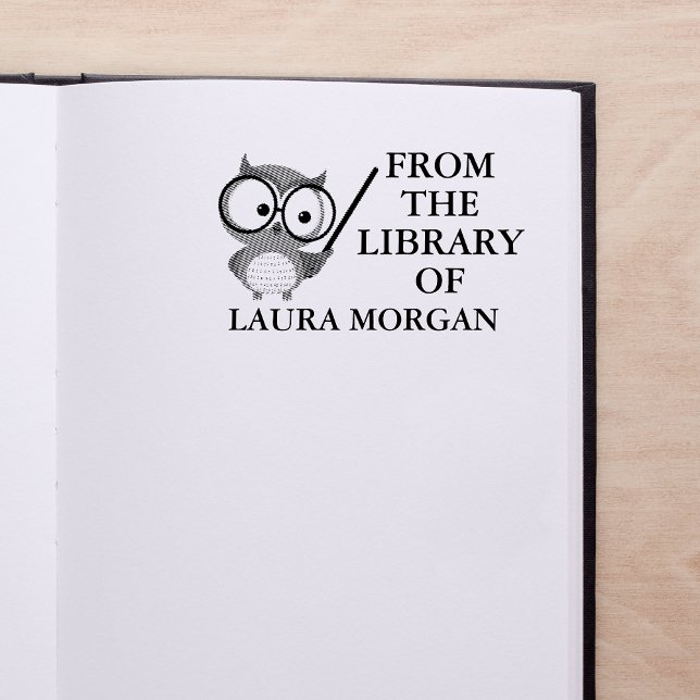 Från Bibliotek på den anpassade namnskylten Cute U Stämpel (From The Library Of Cute Owl Stamp)