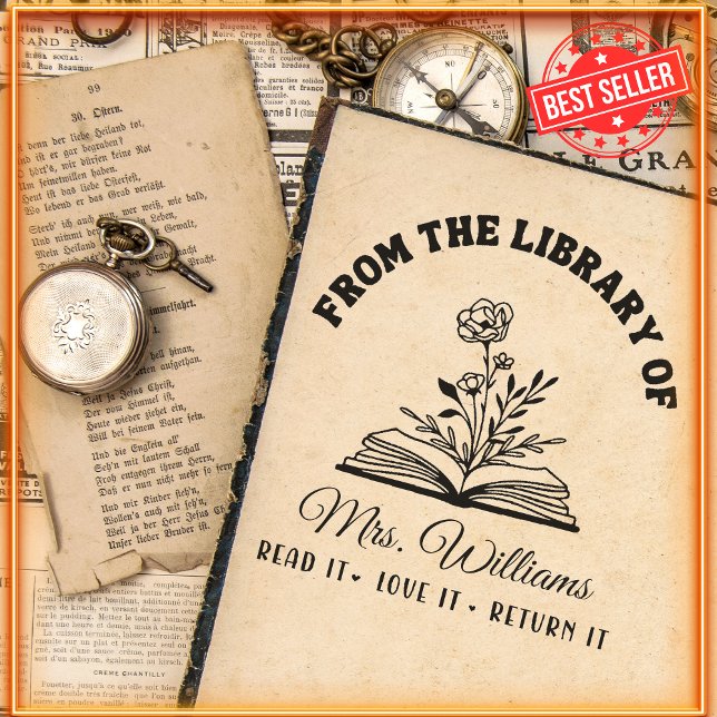 Från Bibliotek | Ro Flower on Bok Lacher Självfärgande Stämpel (Skapare uppladdad)