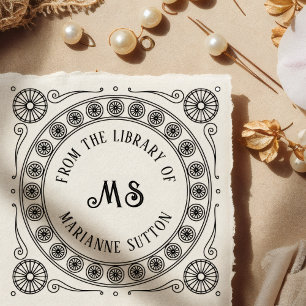"Från bibliotek tillhörande" Monogramm bokmärke Självfärgande Stämpel