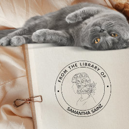 Från Bibliotek vid Bok Frimärke Girl Bok Älskare Självfärgande Stämpel