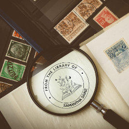 Från Bibliotek vid Bok Frimärke Girl Bok Älskare Självfärgande Stämpel