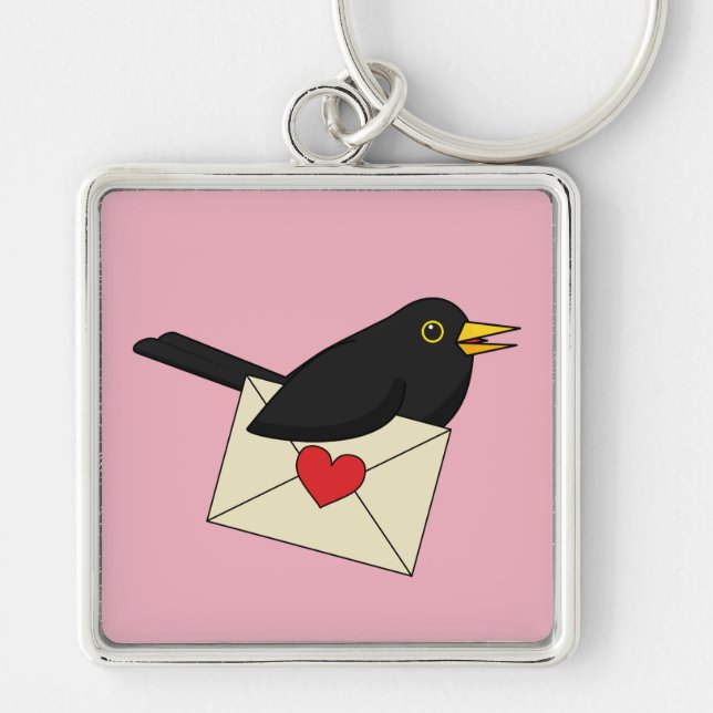 Från Blackbird med Kärlek Fyrkantig Silverfärgad Nyckelring (Framsidan)