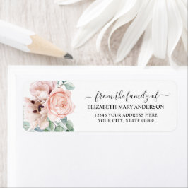 Från Blommigten Family Funeral Memorial Rosa Peony Returadress Etikett