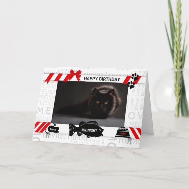 från Cat Birthday Red Pets Foto och Namn Kort (Framsida)