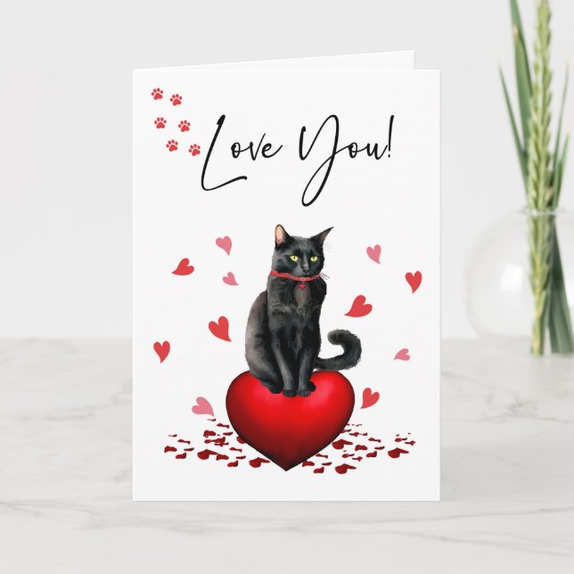 Från Cat Valentine Black med Red Hearts Kort (Framsida)