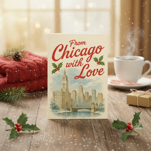 Från Chicago With Kärlek - Vintage jul Folkad Kort