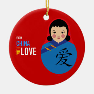 Från china med flickan för kärlekadoptionminnes julgransprydnad keramik