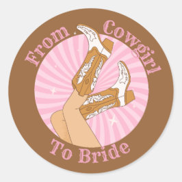 från cow girl till brud  möhippa snygg runt klistermärke