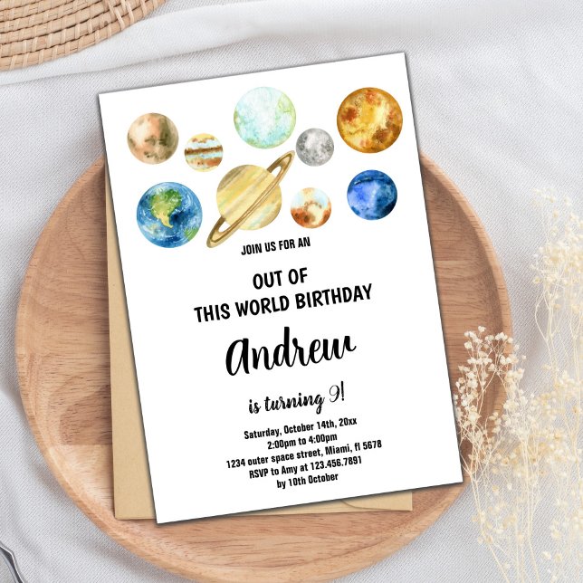 Från den här Världsplanetens födelsedag Inbjudningar (Out of this world planets Birthday Invitations)