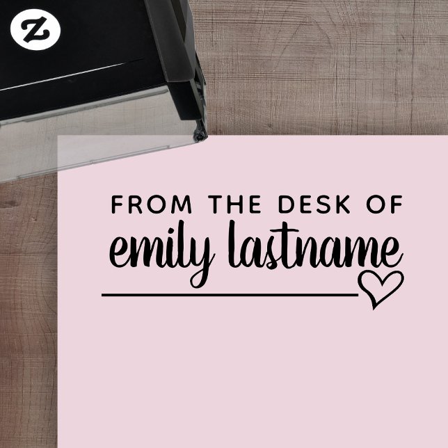 Från Desk of Namn - Script Whimsical Heart Självfärgande Stämpel (Skapare uppladdad)