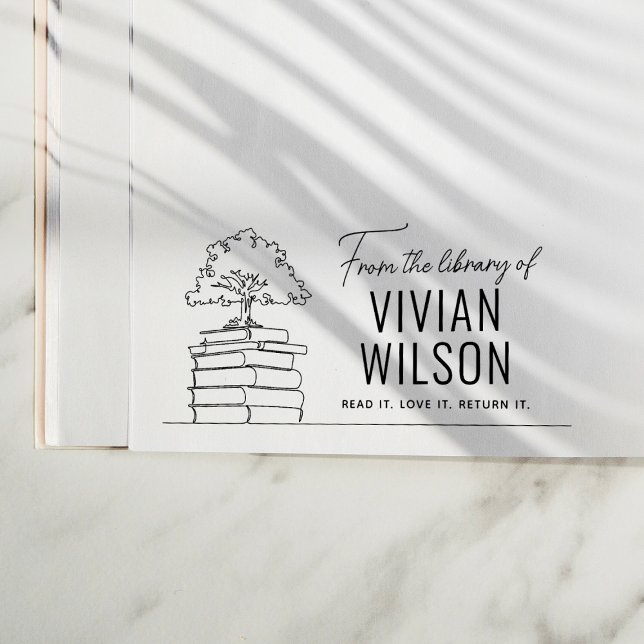 Från Det Anpassade Namn Trädets Bokmärke Bibliotek Stämpel (Rubber Stamp Mock-up)