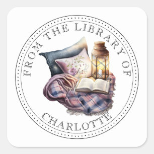 Från det illustrerade exlibris-biblioteket fyrkantigt klistermärke