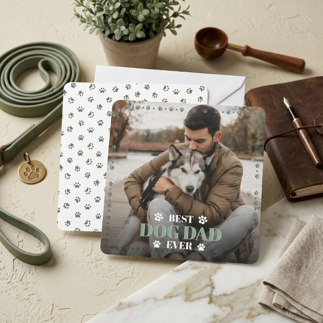 Från din hund Foto Sage Grön Platt Hund Pappa Far Julkort (From Your Dog Photo Sage Green Flat Dog Dad Father's Day Card
)