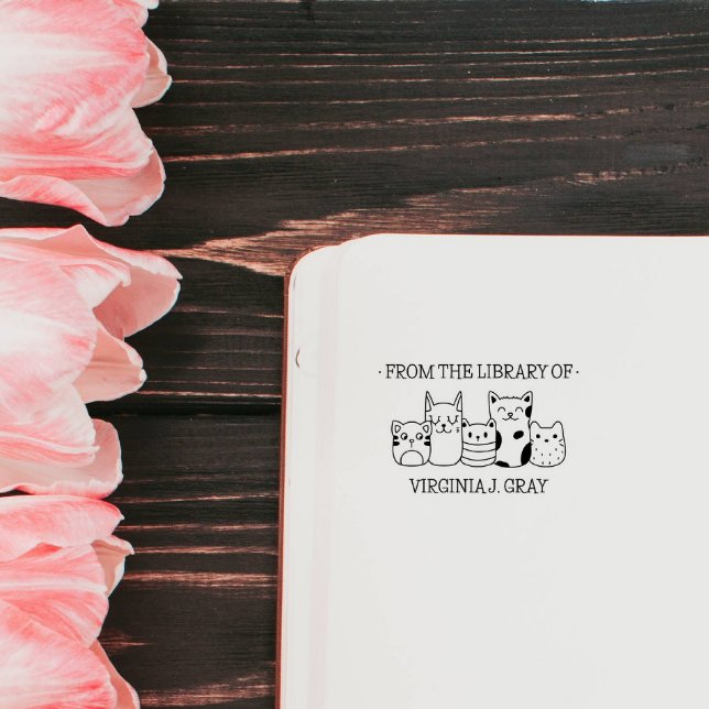 FRÅN DIN NAMN BIBLIOTEK KRÅMIG KUTTIG KATT STÄMPEL (Cute cats puppy kitten from the library of EX LIBRIS)