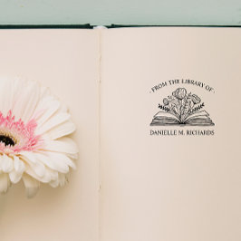 FRÅN DITT NAMNS BIBLIOTEK UPPSLAGEN BOK BLOMMOR STÄMPEL