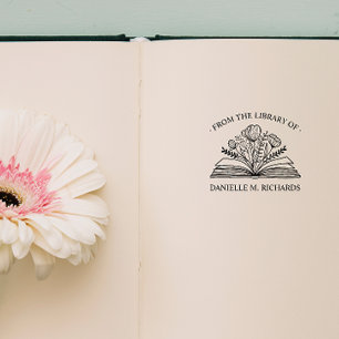 FRÅN DITT NAMNS BIBLIOTEK UPPSLAGEN BOK BLOMMOR STÄMPEL