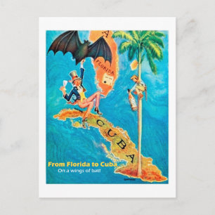 Från Florida till Kuba, rolig vintageillustration Vykort