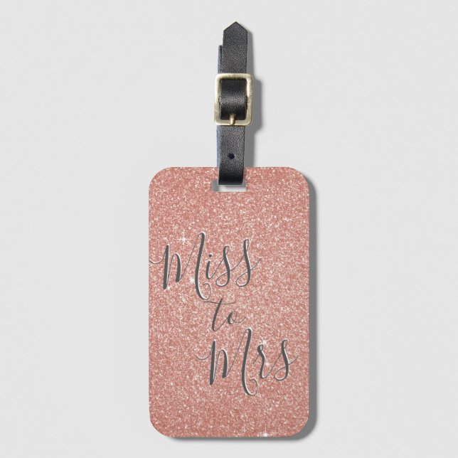 Från Fröken till Fru Bröllopsfest Roséguld Glitter Bagagebricka (Framsida vertikal)
