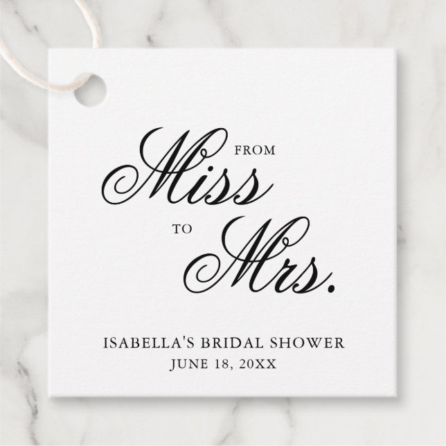 Från Fröken till Fru Elegant Kalligrafi Bröllopsfe Gåvor Etiketter (Framsida)