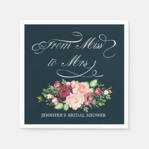 från fröken till mrs blomster kalligrafi monogram pappersservett
