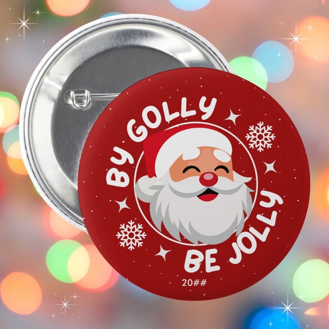 från Golly be Jolly Cute Red Santa Button Knapp (Available in multiple sizes and colors. Personalize with the year or leave blank. Merry Christmas!)