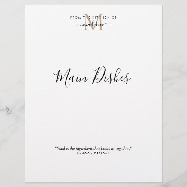 Från Guld Monogram Recipe Divider (Framsida)