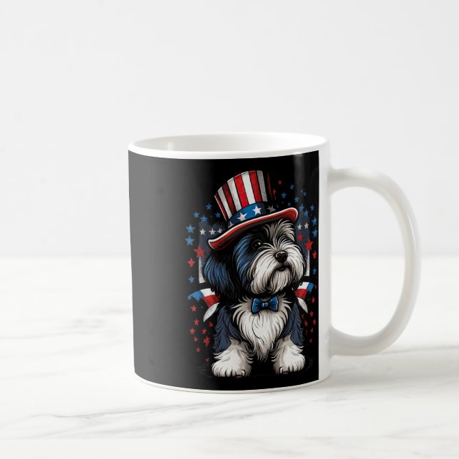 från juli Patriotic Bearded Collie Hund US Flagga Kaffemugg (Höger)