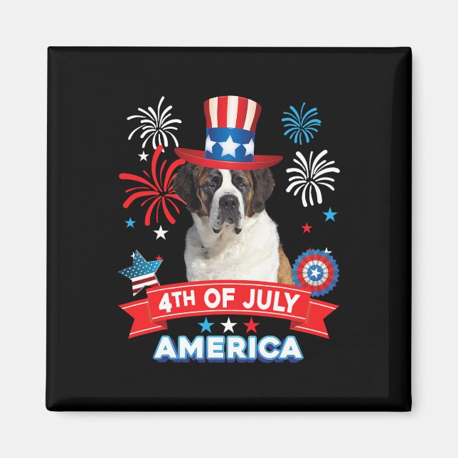 från juli Patriotic Day St Bernard Hund Independen Magnet (Framsidan)