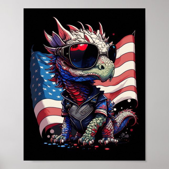 från juli Patriotic Dragon US Flagga Poster (Framsidan)