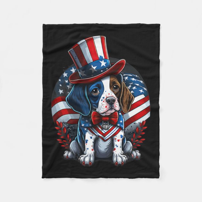 från juli Patriotic English Pekinter Hund US Flagg Fleecefilt (Framsidan)