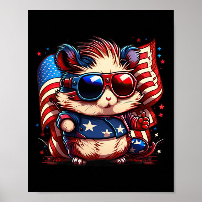 från juli Patriotic Hamster US Flagga Poster (Framsidan)