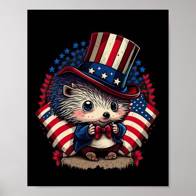 från juli Patriotic Hedgehog US Flagga Poster (Framsidan)