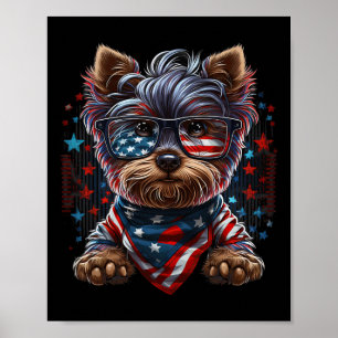 från juli Patriotic Yorkie Hund US Flagga Poster