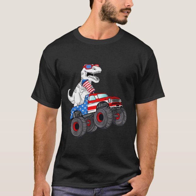 från juli t Rex Dino Trex Dinosaur Monster Lastbil Shirt (Framsida)