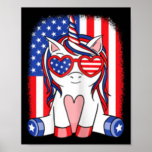 från juli Unicorn American Flagga Patriotic Women Poster