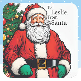 Från Jultomten Lägg till Barns Namn för flicka Boy Fyrkantigt Klistermärke