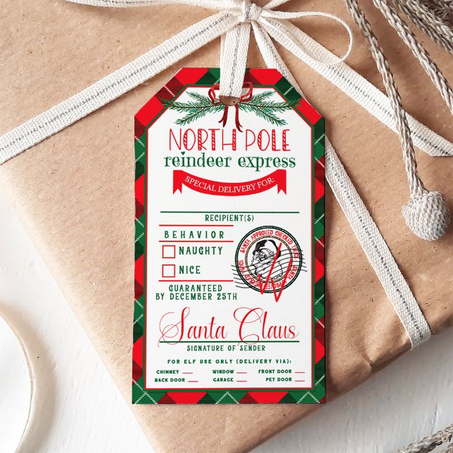 Från Jultomten Red & Grönt Tartan-jul Presentetikett (Skapare uppladdad)