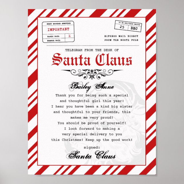Från Jultomten Telegram Santa Brev skrivbord Poster (Framsidan)