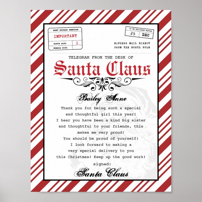 Från Jultomten Telegram Santa Brev skrivbord Poster (Framsidan)